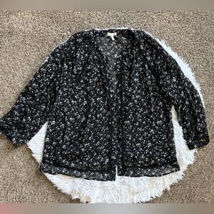 Joie Top Button Front Lightweight Sheer Black‎ Floral Womens Size Large